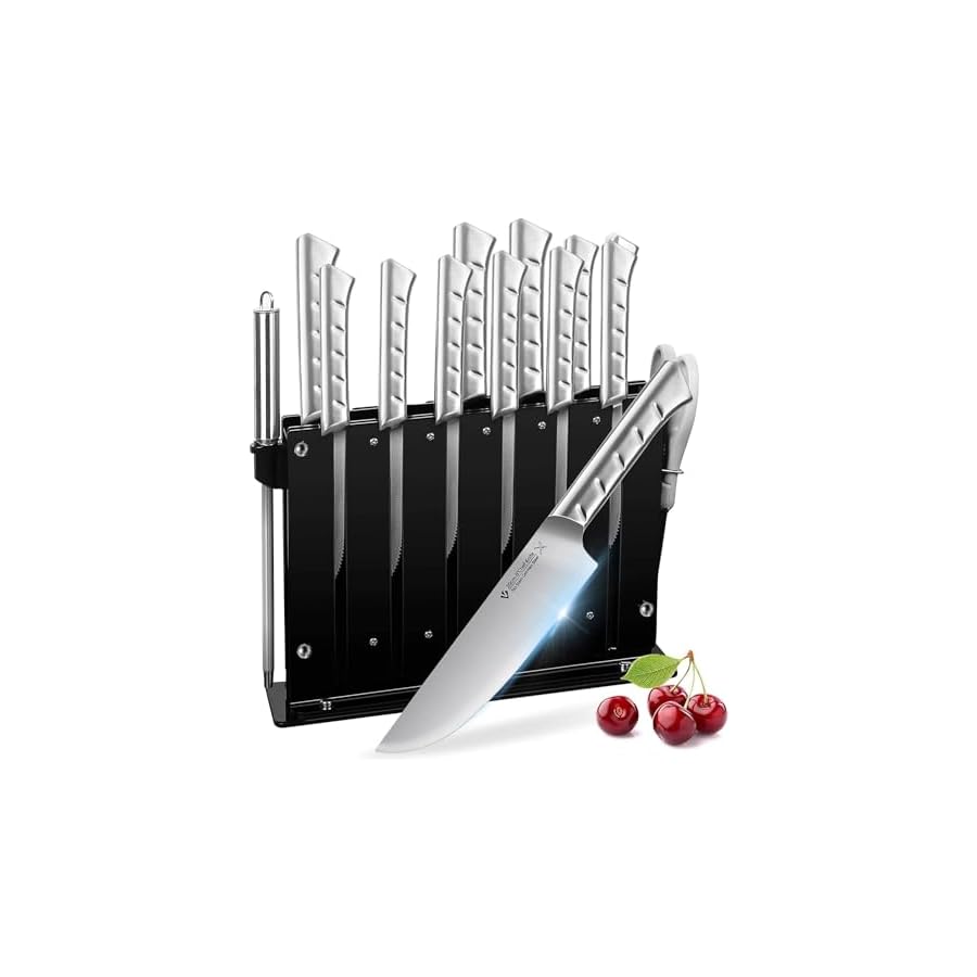 15 PCS German Stainless Steel Sharp Kitchen Knives with Black Acrylic Stand