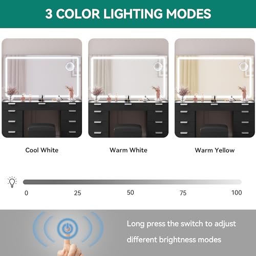 image for YITAHOME Illuminated Makeup Vanity Desk Set with LED Mirror and Lights