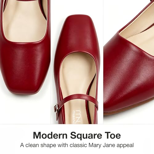 Image of MUSSHOE Square Toe Mary Jane Flats for Women: Comfortable Non-Slip Dressy Business Casual Shoes with Adjustable Strap for Office Work