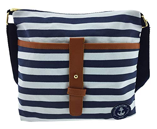 Damen-Sommer-Umhängetasche Baggy sommerlich-trendig im Marine-Look mit blau-weißen Blockstreifen Cover