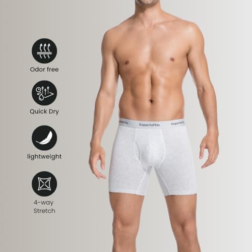 Expertoftio Cotton Men's Underwear Boxer Briefs Pack, 6 Inch, Breathable, Fly Opening, Soft, Comfortable, Moisture Wicking, Tagless, Middle rise, No roll waistband, No ride up, White Multi, Medium — view 3