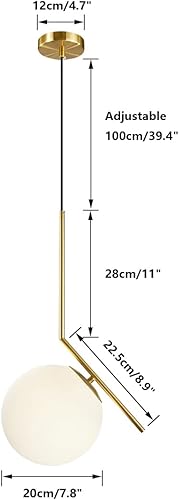 Miniatura 2 de BOKT Lámparas de araña de globo de 1 luz moderna de mediados de siglo, iluminación colgante redonda de bola de vidrio dorado cepillado, lámpara de
