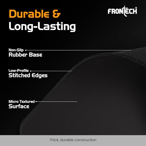 Image of FRONTECH Premium Computer Mouse Pad - 260mm x 210mm x 3mm | Anti-Slip Rubber Base | Water-Resistant | Micro-Textured Surface with Stitched Edges (MSP-0061)