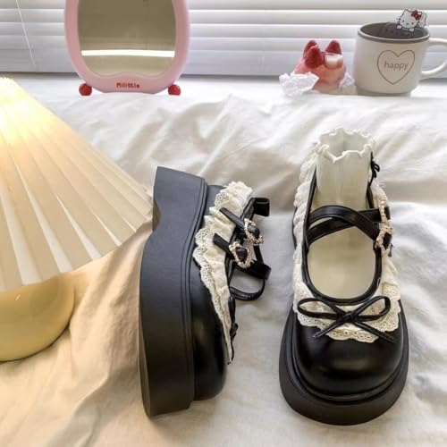 ZQW Women's Kawaii Lolita Chunky Mary Jane Shoes with Bow Cute Aesthetic Round Toe Goth Platform Dress Pumps Sweet Flats3