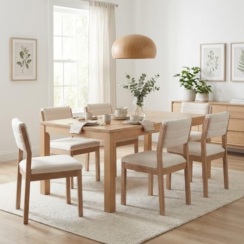 Image of RIVOVA Linen Dining Chairs Set of 6, Comfortable Upholstered Kitchen Chairs with Wood Legs, Mid Century Modern Kitchen Chairs Accent Side Chair for Living, Bedroom, Restaurant, Beige