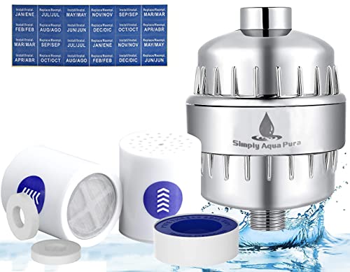 SimplyAquaPura Shower Filter with Replacement Cartridge, Reduces Dry Itchy Skin, Dandruff and Eczema for Healthier Hair and Skin, Install Easily on any Shower Head.