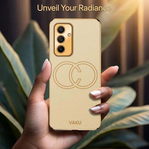 Image of Vaku Luxos Skylar Back Cover for Samsung Galaxy M34 5G with Leather Pattern Gold Electroplated Soft TPU Cover Shockproof Protective Case- Gold