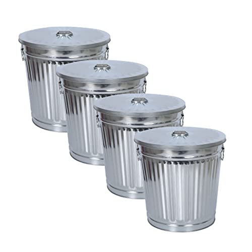 Jinfa | 4 Jeux Poubelle en métal galvanisé avec poignées et couvercle | Zinc | Diamètre Ø 21,5 cm - Hauteur 21,5 cm | Capacité: 7 litres