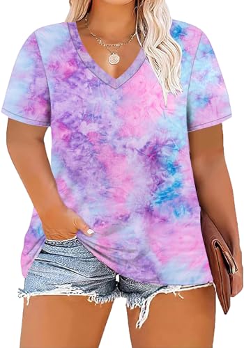 Image of ForHailey Women's Plus Size Short Sleeve Tee Shirt V Neck Basic Ladies Loose Fit T Shirt 1X-5X