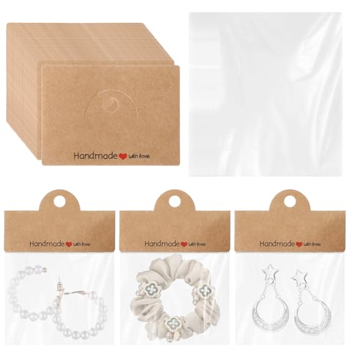 Gjinxi 100PCs Ohrring Display-Karten mit Taschen, Halskette Schmuck Halter Karton für den Verkauf Schmuck-Karte mit100 selbstdichtende Taschen für Ohrringe Halskette Schmuck Display 3,9x3,1 Zoll