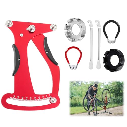 Tokaneit Speichenspannungsmesser aus Aluminium,Fahrradspeichen Tension Meter Kalibrierwerkzeug,Aluminiumlegierung Fahrrad Speichenspanner Einstellwerkzeug,mit 4 Speichenschlüsseln und 2 Reifenhebern