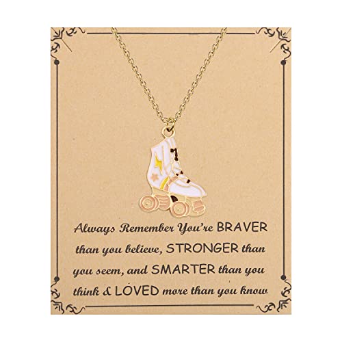 FUSTMW Roller Skater Gifts Roller Skate Necklace Pendant Roller Skating Gifts Roller Skate Lovers Gifts Jewelry (Roller Skater necklace gold)