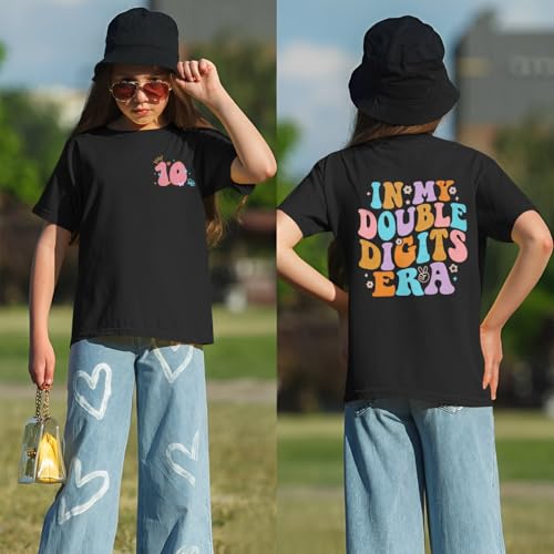 Image of IZYJOY in My Double Digits Era Shirts Girls 10th Birthday T-Shirts 10 Years Old Birthday Party Short Sleeve Summer Tee Tops