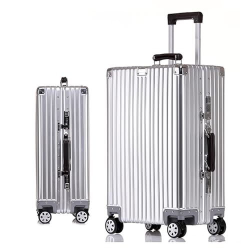 Metal Suitcase Portable Aluminum Alloy Suitcase 4 Wheels Hand Luggage 3 Digit Combination Locks,1,24in