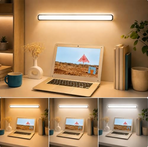Image of FLYNGO 3 Color LED Rechargeable Touch Lamp, Magnetic Stick-On Cabinet Light USB Charging & Adjustable Brightness for Study, Wardrobe, Closet, Desk, Kitchen, Power Cut (1188-30CM)