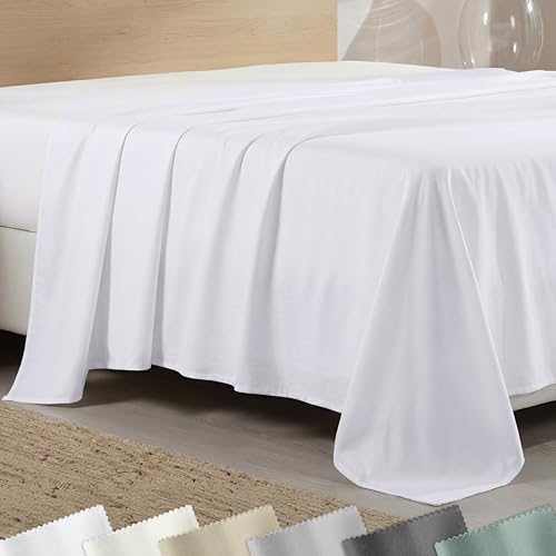 California Design Den Flat White King Sheets Only - Soft 400 Thread Count 100% Cotton Sateen, & Breathable Bed Sheets - White
