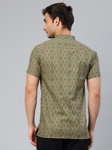 Image of Majestic Man Men Slim Fit Ethnic Motifs Cotton Printed Half Sleeve Short Kurta