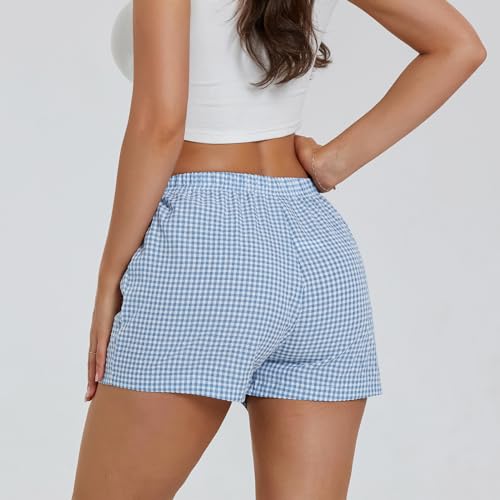 Image of Women Y2k Gingham Boxer Shorts Plaid Striped Cute Mini Bloomers Elastic Waist Loose Fit Summer Shorts