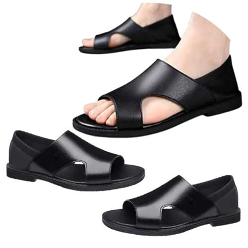 Men's Leather Cutout Water Shoes Slip On Flat Comfortable Open Toe Outdoor Casual Beach Light Weight Fisherman Sandals3