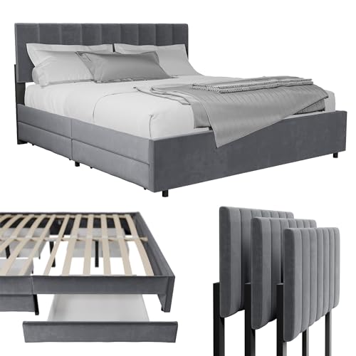 Polsterbett Adele 140x200cm Grau - Doppelbett Mit Stoffbezug Inklusive Lattenrost