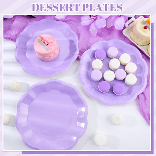 Image of NatNarr 30 Pcs Light Purple Paper Plates, 9 Inch Scalloped Lavender Plates Small Cake Dessert Plate Disposable Party Plate for Wedding, Birthday, Baby Shower