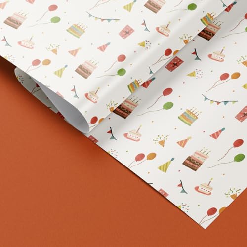 Image of QIPS | NUKKAD Printed Gift Wrapping Paper - Pack of 10 Sheets (19 inch x 29 inch) | Glossy Finish, 80 GSM Acid-Free Paper | Ideal for Birthdays, Baby Showers & Festivals (Cakes & Party Prints)