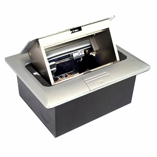 Image of MX Aluminium 4-Module Pop-Up Floor Box (45 Series) - Concealed Modular Electrical Outlet Box for Concrete Floors, Flip-Open Lid, Durable Aluminium Finish for Home, Office & Commercial Use