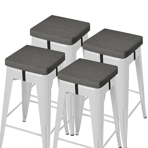 Image of AddGrace Anti-Slip Bar Stool Cushions Square Bar Stool Seat Cushions with Ties Set of 4 Small Square Chair Pads with Machine Washable Cover 12 inchX12 inchX2 inch (Dark Grey)