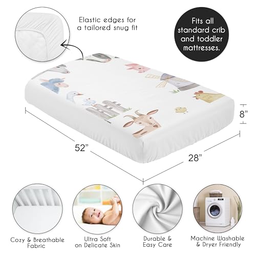 Image of Sweet Jojo Designs Fitted Baby Crib Sheets (Farm Animals) for Boys or Girls, Infant Nursery, Toddler Room - Standard Size (Photo Op, Neutral, Farmhouse, Country, Barn Animal Theme, Cow, Grey Horse)