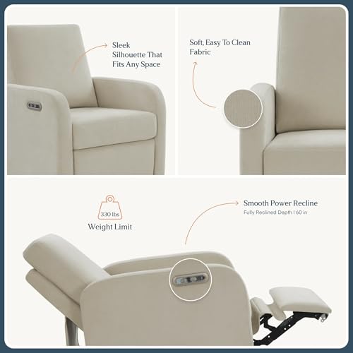 Image of Nurture& The Porto Power Glider Recliner for Nursery | Modern Glider Chair with Power Recline | Built - in USB Charging Port | Space-Saving Design for Small Nurseries and Shared Spaces, Ivory