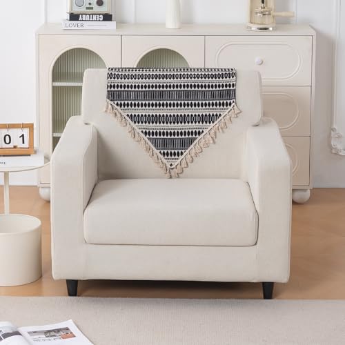 Image of HOKIPO 'Artisan Boho Series' Sofa Backrest Cover with Tassel | 450 GSM Thick Cotton Acrylic Jacquard Fabric Backrest Mat, Size 55x80 cm, Charcoal Black (IN-900-A3)