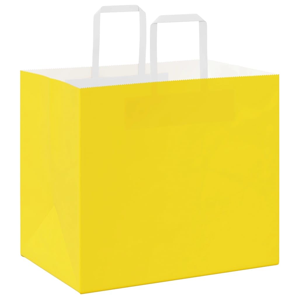250 Stück gelbe Kraftpapiertüten mit Seilgriffen, 32 x 22 x 28 cm, nachhaltige und recycelbare Geschenktüten für Partys, Einkäufe und Verpackungen