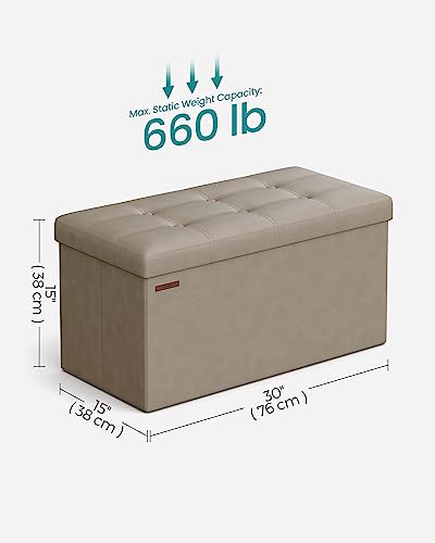 Image of SONGMICS Mazie Collection - 30 Inches Folding Storage Ottoman Bench, Ottoman with Storage, Foot Rest Stool, Load 660 lb, for Living Room, Synthetic Leather, Camel Brown ULSF040R01