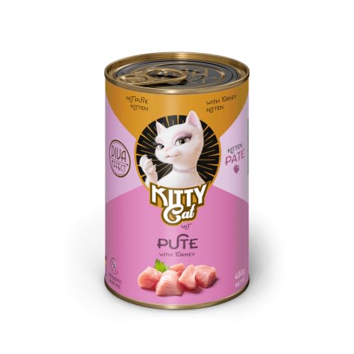 KITTY Cat Paté Pute Kitten, 6 x 400 g, Nassfutter für junge Katzen, getreidefreies Katzenfutter mit Taurin, Lachsöl und Grünlippmuschel, Alleinfuttermittel mit hohem Fleischanteil, Made in Germany