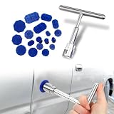 leediga 19 PCS Car Dent Repair Puller, Paint-Free Body Dent Hail Damage Repair with Silver T-Shape Puller, Dent Detach Sheet Suction Cup Puller Repair Kit, Universal Accessories for Most Cars (Blue)