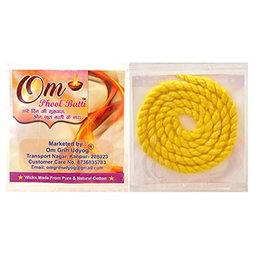 Image of Om Phool Batti Twisted Cotton Long Wicks for Akhand Jyot, Diya Batti for Long Lasting Puja /Aarti, Combo of 3, (Pack of 36, Multi-Color)