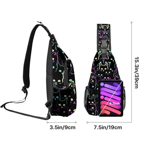 Yrebyou Colorful Cat Sling Bag Travel Crossbody Backpack Shoulder Daypack Hiking chest Pack for Women Lightweight Waterproof Adjustable Outdoor Workout3