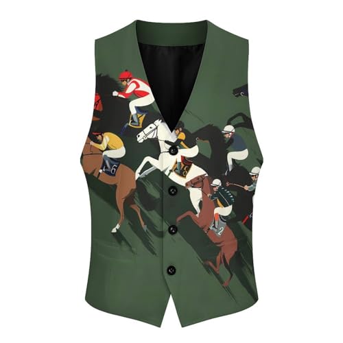 Race Horse Horserace Casual Suit Vest for Men Formal Business Dress Regular Fit Waistcoat for Tuxedo3
