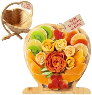 Dried Fruit Gift Basket- Heart Shaped Food Tray- Gourmet Assortment of Premium Tropical Fruits in Reusable Bamboo Heart Basket – Healthy Holiday Snack Gift for Thanksgiving, Christmas, Corporate Gifting- Bonnie and Pop