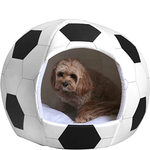 Maccabi Art Soccer Ball Dog Bed - Sports Themed Pet Bed - Fits Small Dogs, Puppies, Cats - Pillow Insert with Plush Lined Interrior, Non-Slip Igloo Design - 16 x 18 x 16