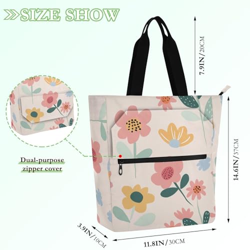 Bolsa de playa con cremallera y estampado de flores para compras y colegio 4
