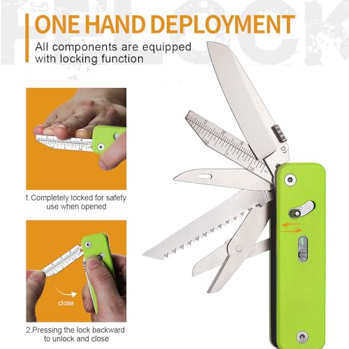 Image of ROXON S503G 9 in 1 Mini Multi Tool EDC Pocket Knife Multitool with G10 Handle,Scissors,Screwdriver,Threader,Awl, Flat Screwdriver,Ruler,Tweezers for Outdoors Fishing Camping,Gifts for Men (Neon Green)