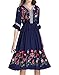 Damen Frauen Vintage Sommerkleider Kleid Mexikanischen Ethnischen Bestickt Minikleid Blume Stickerei Kleid (M, Blau)