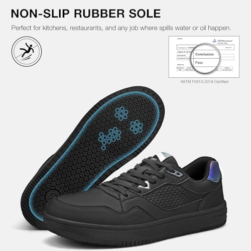 SPIEZ Non Slip Work Shoes Men Women, Oil Stain Slip Resistant Food Service Shoes, Breathable Lightweight Fashion Sneakers for Standing All Day, Black US4.5-13.53