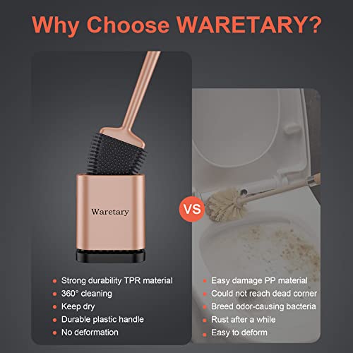 Waretary Silicone Toilet Brush and Holder Set (Gold), 16*14*6CM - Image 2
