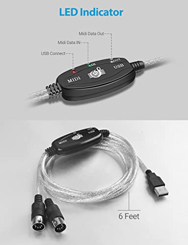 Urwoow Midi Usb Adapter Converter Cable With Input&Output Connecting（6 Feet #TOP6