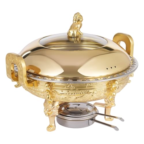 4 Pack Round Chafing Dishes Stainless Steel 0.25 Gal Chafing Buffet Set Serving Food Warmer for Catering Events Parties Weddings,Load Capacity 4.41lbs,10.94 * 8.58in (Gold)