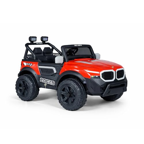 Image of KAB J 777 Rechargeable Battery Operated Jeep for Kids |POBO-2026 |Electric Ride-On Toy with LED Lights,Music,RGB Windshield,Steering Function & Dual Control (Red)