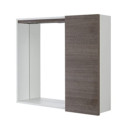 Inbagno Specchio con mobiletto, Rovere Scuro, a Una Anta, Completo di faretti LED e mensola in Vetro Way