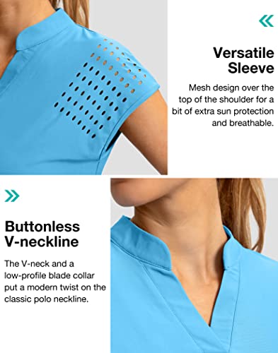 Soothfeel Women's Golf Shirt Cap Sleeve V Neck Polo Shirts Lightweight Quick Dry Workout Tennis Shirts Tops For Women(Sky Blue, S) #TOP3